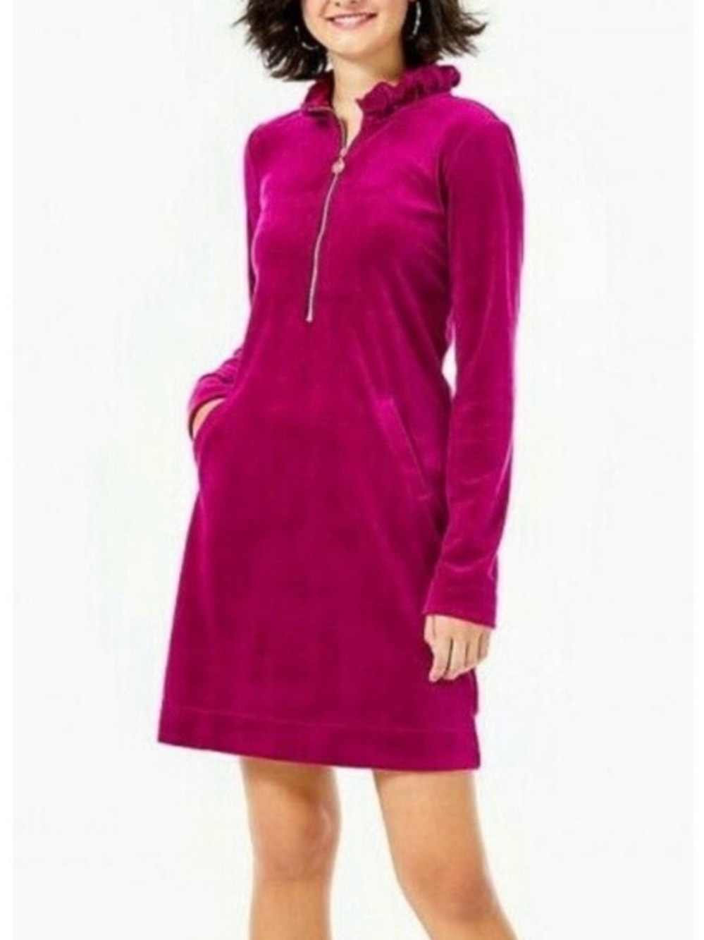 Lilly Pulitzer Skipper Ruffle Popover Dress Velour Bordeaux Berry Magenta XXL